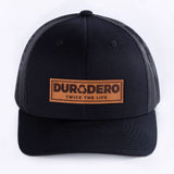 Low Profile Embossed Leather Logo Trucker Hat Black