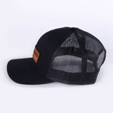 Low Profile Embossed Leather Logo Trucker Hat Black