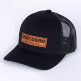 Low Profile Embossed Leather Logo Trucker Hat Black